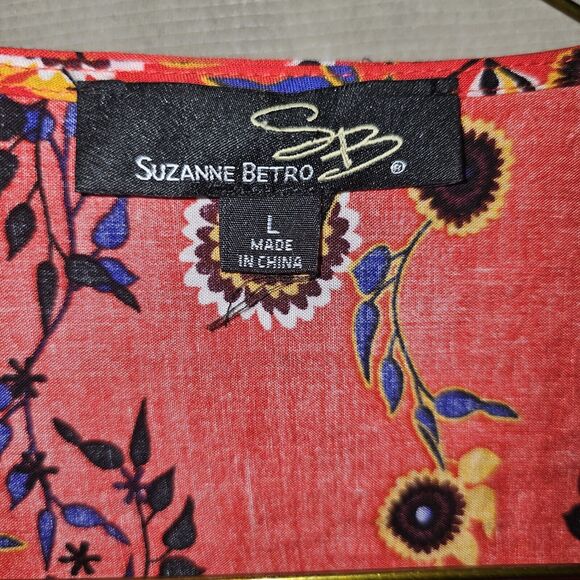 Suzanne Betro Red Boho Wrap Tunic Top Womens Large Lightweight Festival Duster - Picture 6 of 12